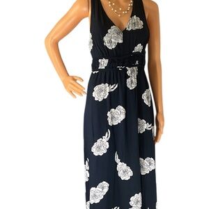 Japna Navy/White Floral Maxi Halter Dress Women’s Medium